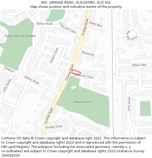 96C, GRANGE ROAD, GUILDFORD, GU2 9QL: Location map and indicative extent of plot