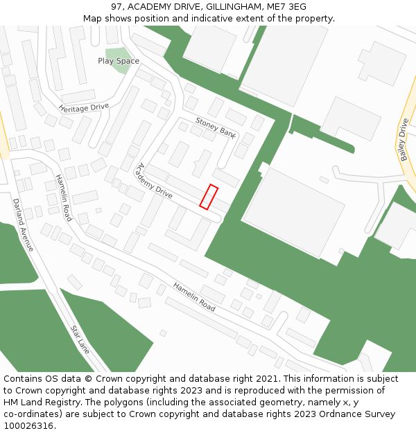 97, ACADEMY DRIVE, GILLINGHAM, ME7 3EG: Location map and indicative extent of plot