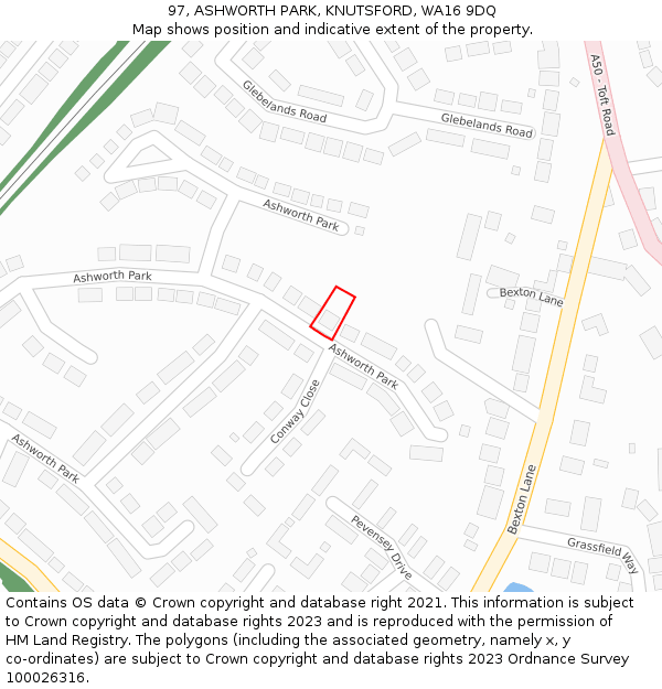 97, ASHWORTH PARK, KNUTSFORD, WA16 9DQ: Location map and indicative extent of plot