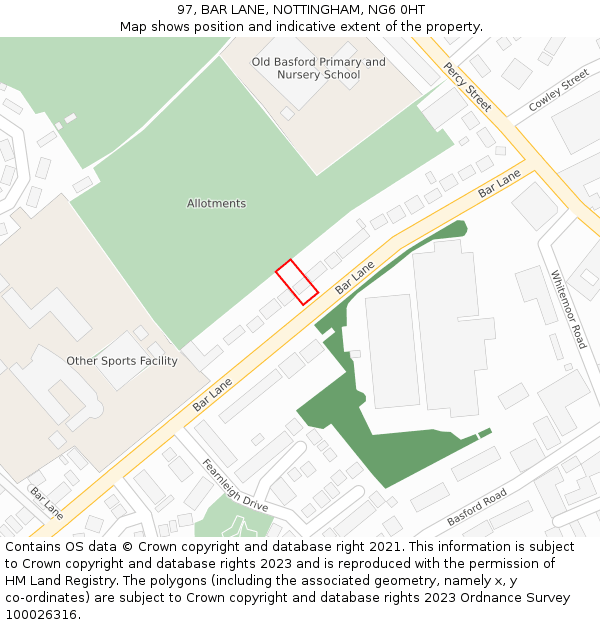 97, BAR LANE, NOTTINGHAM, NG6 0HT: Location map and indicative extent of plot