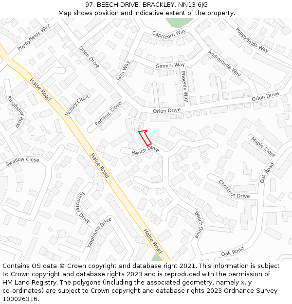 97, BEECH DRIVE, BRACKLEY, NN13 6JG: Location map and indicative extent of plot