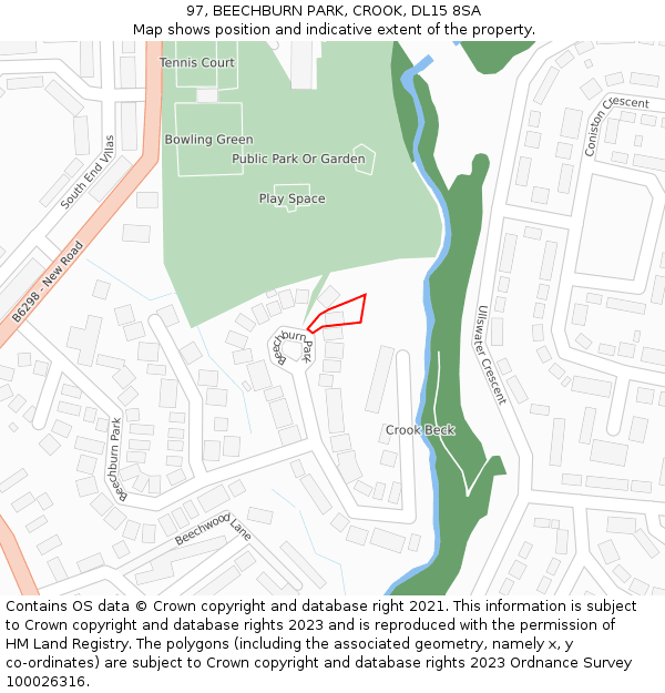 97, BEECHBURN PARK, CROOK, DL15 8SA: Location map and indicative extent of plot