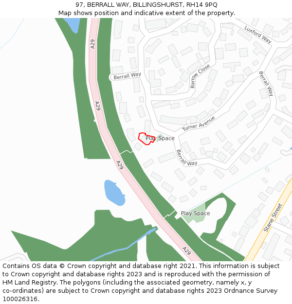 97, BERRALL WAY, BILLINGSHURST, RH14 9PQ: Location map and indicative extent of plot