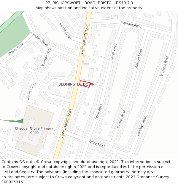 97, BISHOPSWORTH ROAD, BRISTOL, BS13 7JR: Location map and indicative extent of plot