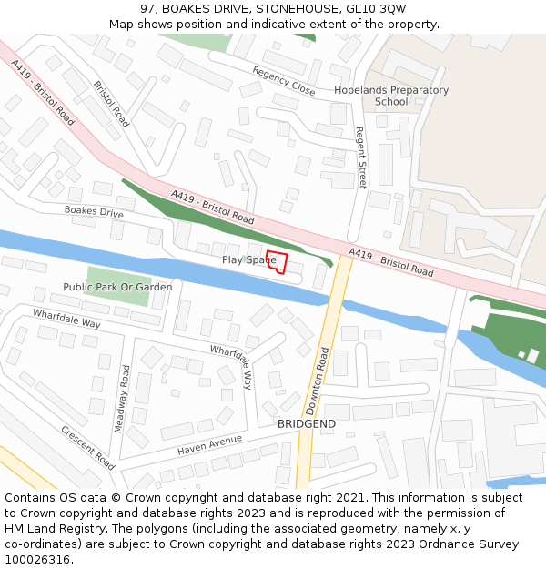 97, BOAKES DRIVE, STONEHOUSE, GL10 3QW: Location map and indicative extent of plot