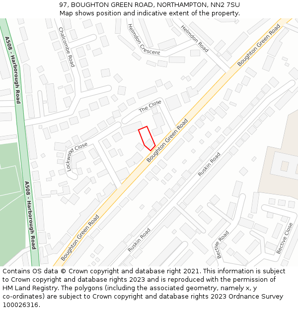 97, BOUGHTON GREEN ROAD, NORTHAMPTON, NN2 7SU: Location map and indicative extent of plot