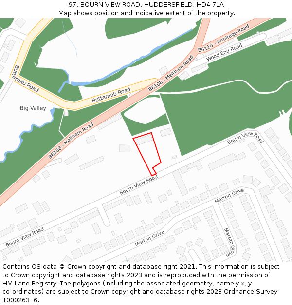 97, BOURN VIEW ROAD, HUDDERSFIELD, HD4 7LA: Location map and indicative extent of plot