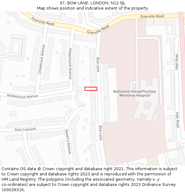 97, BOW LANE, LONDON, N12 0JL: Location map and indicative extent of plot