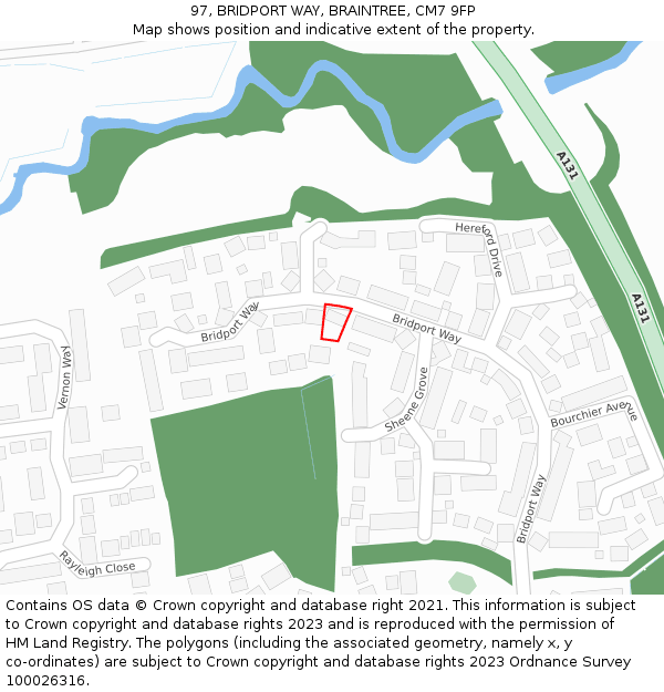 97, BRIDPORT WAY, BRAINTREE, CM7 9FP: Location map and indicative extent of plot