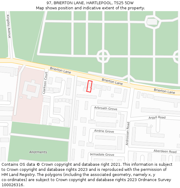 97, BRIERTON LANE, HARTLEPOOL, TS25 5DW: Location map and indicative extent of plot