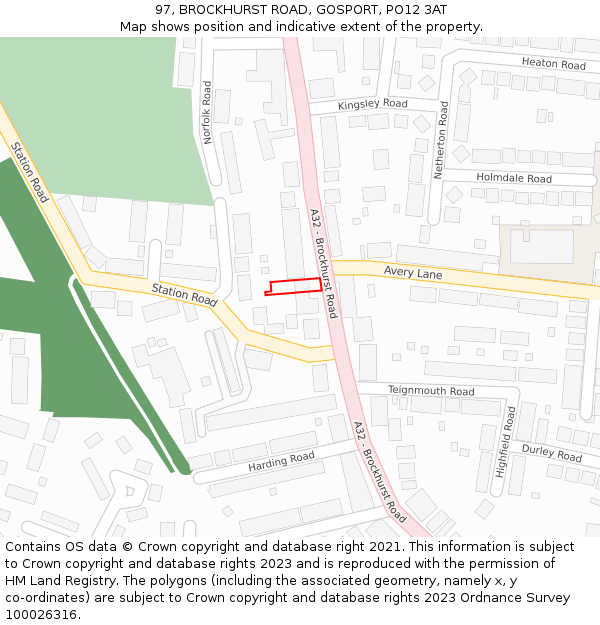 97, BROCKHURST ROAD, GOSPORT, PO12 3AT: Location map and indicative extent of plot