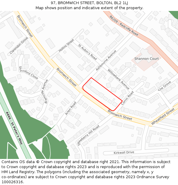 97, BROMWICH STREET, BOLTON, BL2 1LJ: Location map and indicative extent of plot