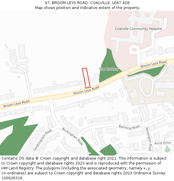 97, BROOM LEYS ROAD, COALVILLE, LE67 4DE: Location map and indicative extent of plot