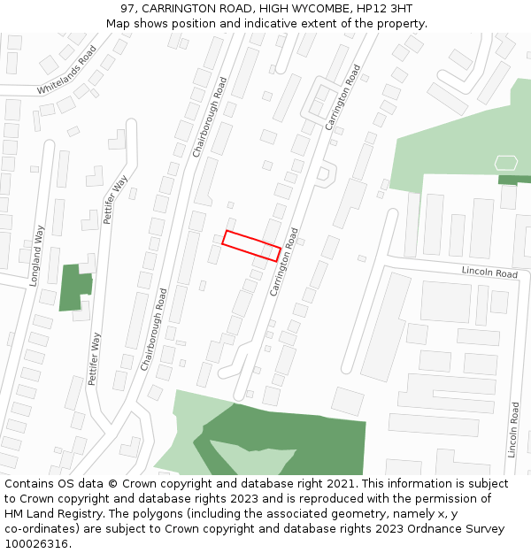 97, CARRINGTON ROAD, HIGH WYCOMBE, HP12 3HT: Location map and indicative extent of plot