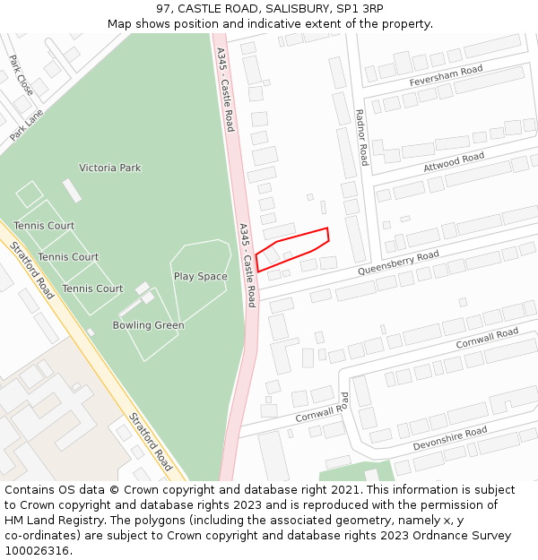 97, CASTLE ROAD, SALISBURY, SP1 3RP: Location map and indicative extent of plot