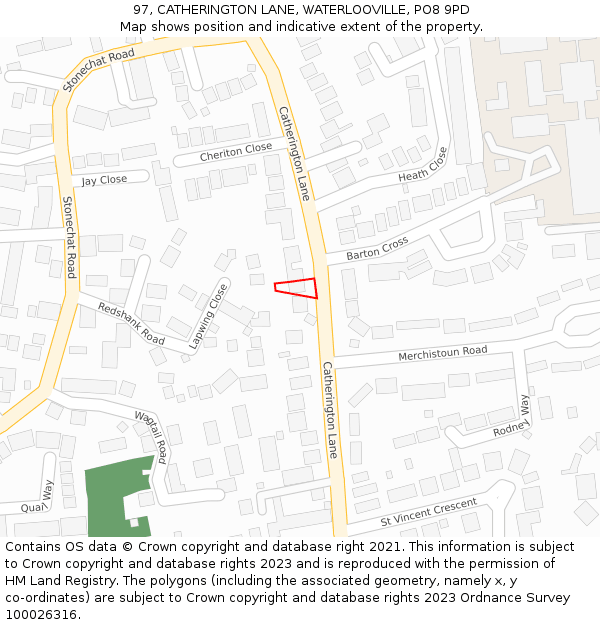 97, CATHERINGTON LANE, WATERLOOVILLE, PO8 9PD: Location map and indicative extent of plot