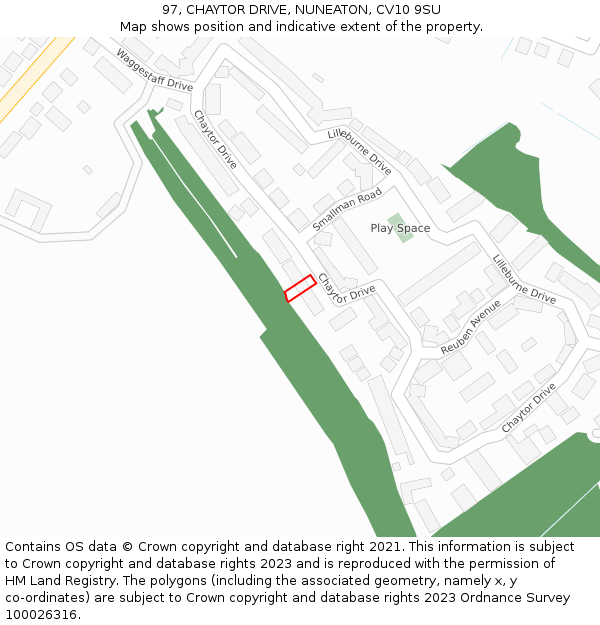 97, CHAYTOR DRIVE, NUNEATON, CV10 9SU: Location map and indicative extent of plot