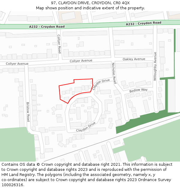 97, CLAYDON DRIVE, CROYDON, CR0 4QX: Location map and indicative extent of plot