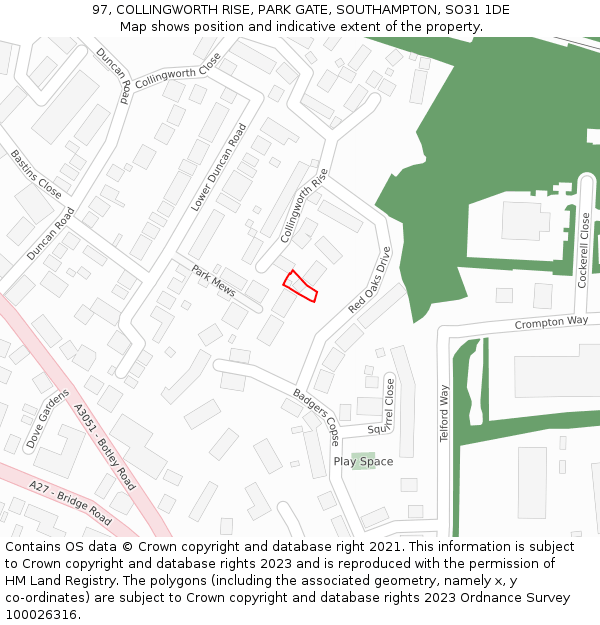 97, COLLINGWORTH RISE, PARK GATE, SOUTHAMPTON, SO31 1DE: Location map and indicative extent of plot