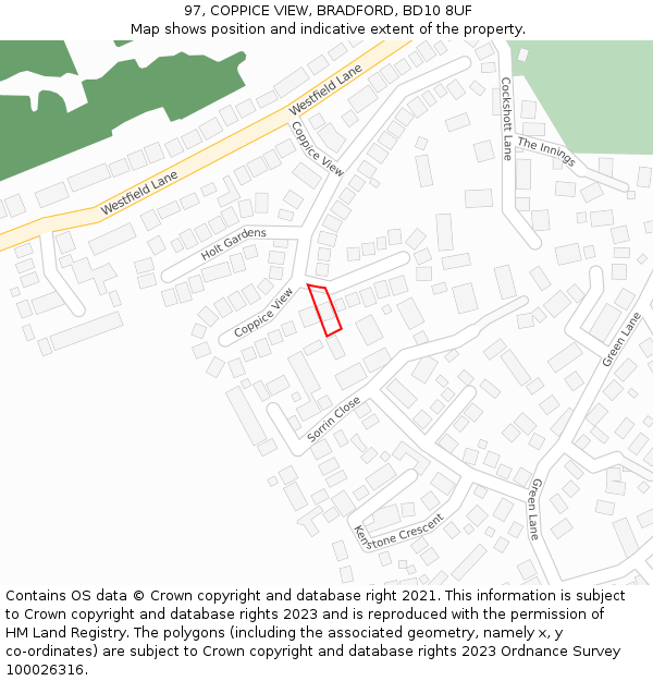 97, COPPICE VIEW, BRADFORD, BD10 8UF: Location map and indicative extent of plot