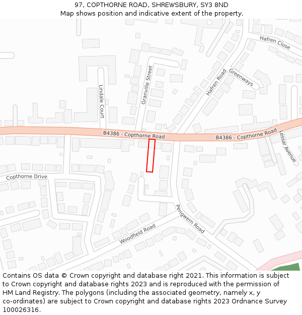 97, COPTHORNE ROAD, SHREWSBURY, SY3 8ND: Location map and indicative extent of plot