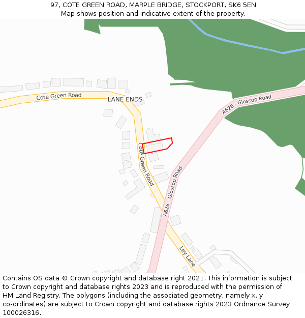 97, COTE GREEN ROAD, MARPLE BRIDGE, STOCKPORT, SK6 5EN: Location map and indicative extent of plot