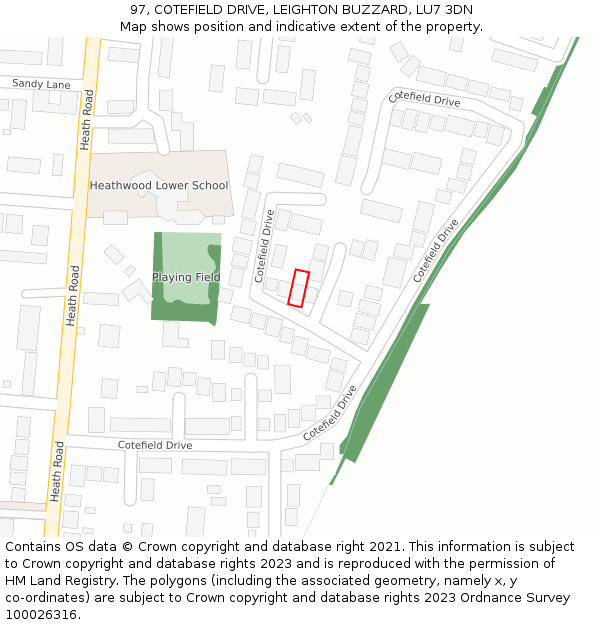 97, COTEFIELD DRIVE, LEIGHTON BUZZARD, LU7 3DN: Location map and indicative extent of plot