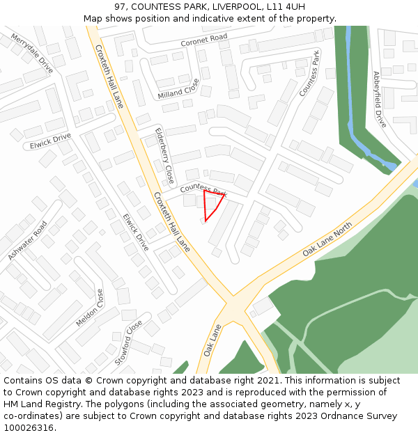 97, COUNTESS PARK, LIVERPOOL, L11 4UH: Location map and indicative extent of plot