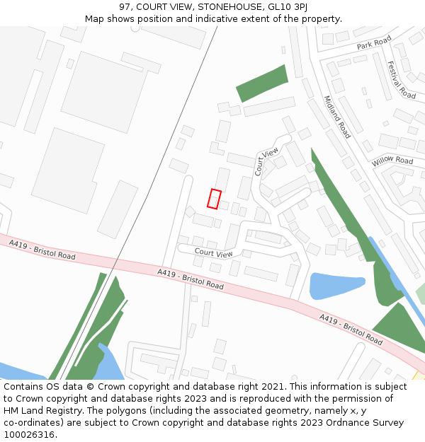 97, COURT VIEW, STONEHOUSE, GL10 3PJ: Location map and indicative extent of plot