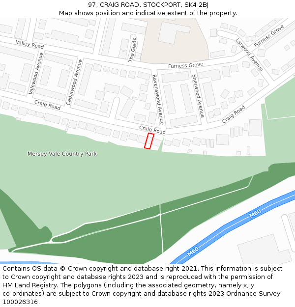 97, CRAIG ROAD, STOCKPORT, SK4 2BJ: Location map and indicative extent of plot