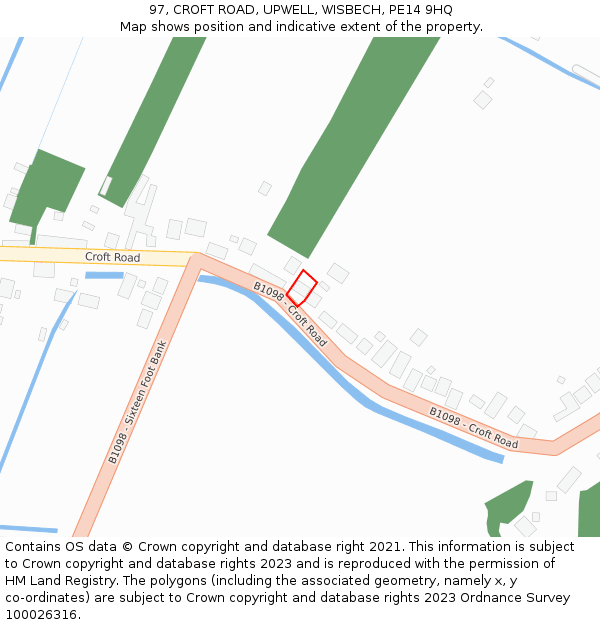 97, CROFT ROAD, UPWELL, WISBECH, PE14 9HQ: Location map and indicative extent of plot