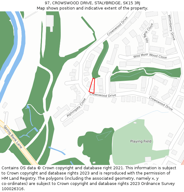 97, CROWSWOOD DRIVE, STALYBRIDGE, SK15 3RJ: Location map and indicative extent of plot