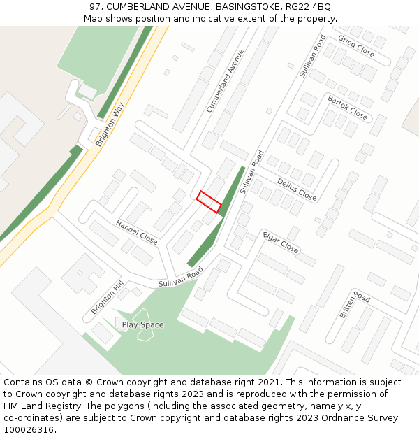 97, CUMBERLAND AVENUE, BASINGSTOKE, RG22 4BQ: Location map and indicative extent of plot