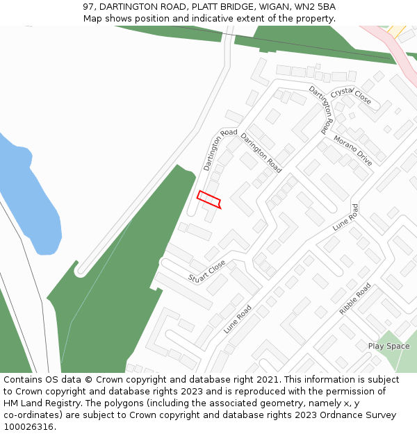 97, DARTINGTON ROAD, PLATT BRIDGE, WIGAN, WN2 5BA: Location map and indicative extent of plot