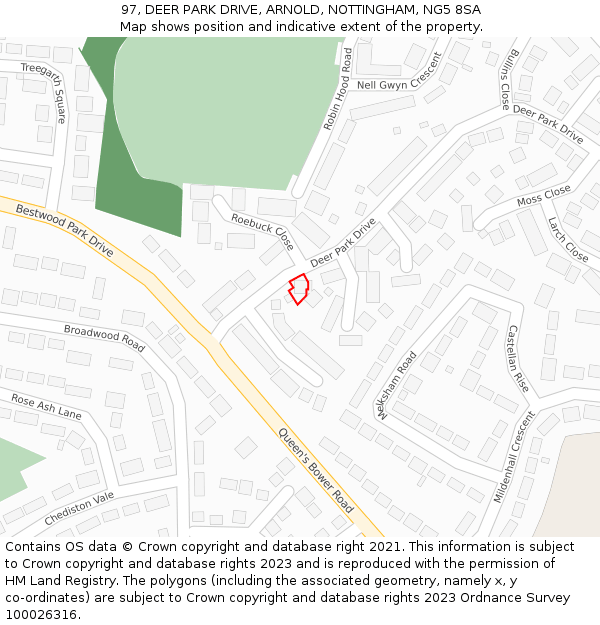 97, DEER PARK DRIVE, ARNOLD, NOTTINGHAM, NG5 8SA: Location map and indicative extent of plot