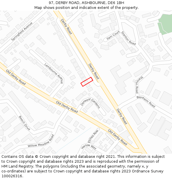 97, DERBY ROAD, ASHBOURNE, DE6 1BH: Location map and indicative extent of plot