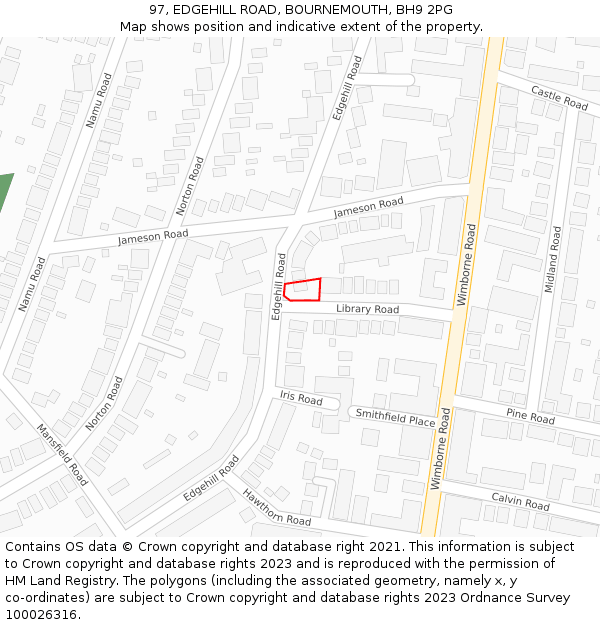 97, EDGEHILL ROAD, BOURNEMOUTH, BH9 2PG: Location map and indicative extent of plot