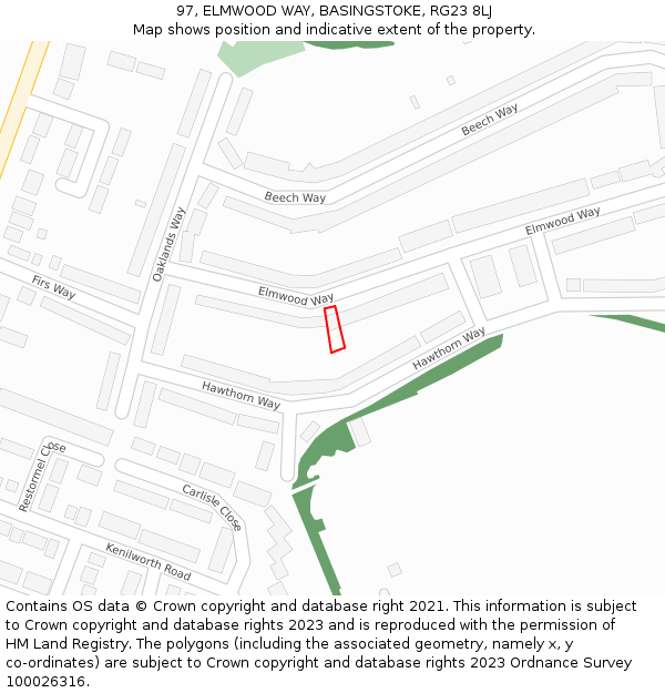 97, ELMWOOD WAY, BASINGSTOKE, RG23 8LJ: Location map and indicative extent of plot