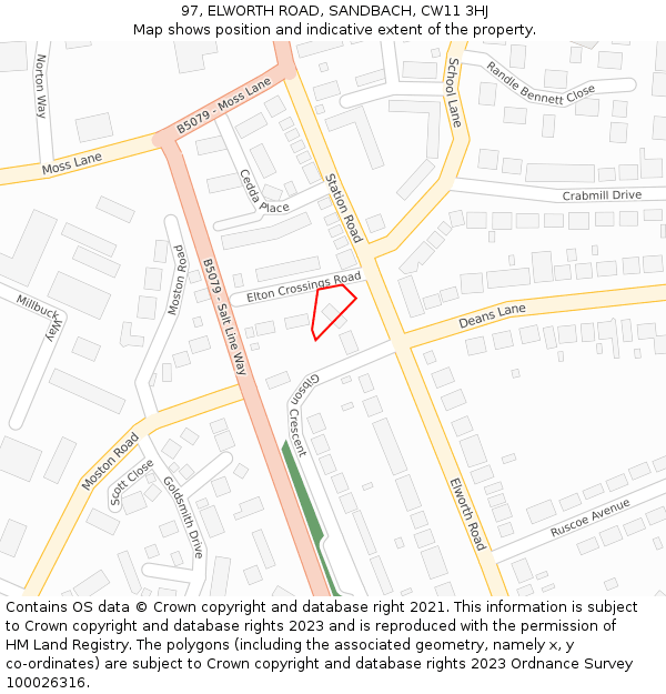 97, ELWORTH ROAD, SANDBACH, CW11 3HJ: Location map and indicative extent of plot