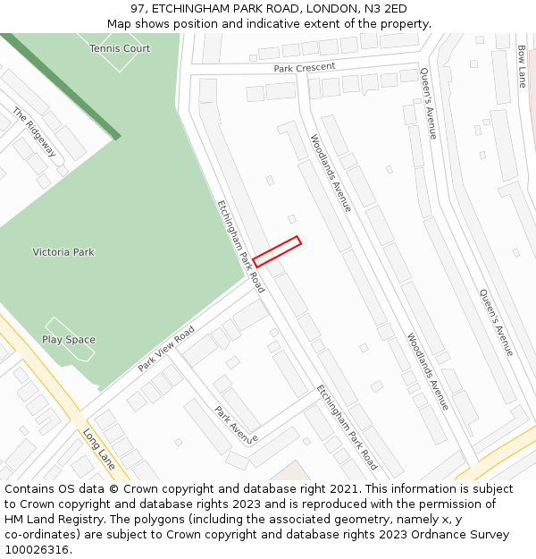 97, ETCHINGHAM PARK ROAD, LONDON, N3 2ED: Location map and indicative extent of plot