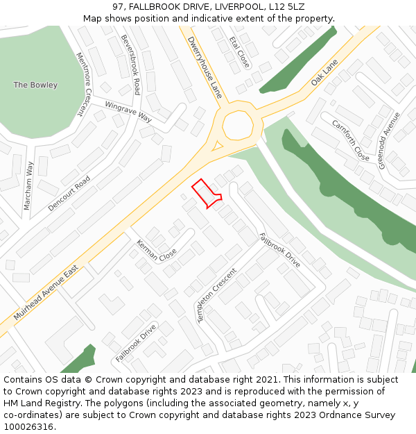 97, FALLBROOK DRIVE, LIVERPOOL, L12 5LZ: Location map and indicative extent of plot