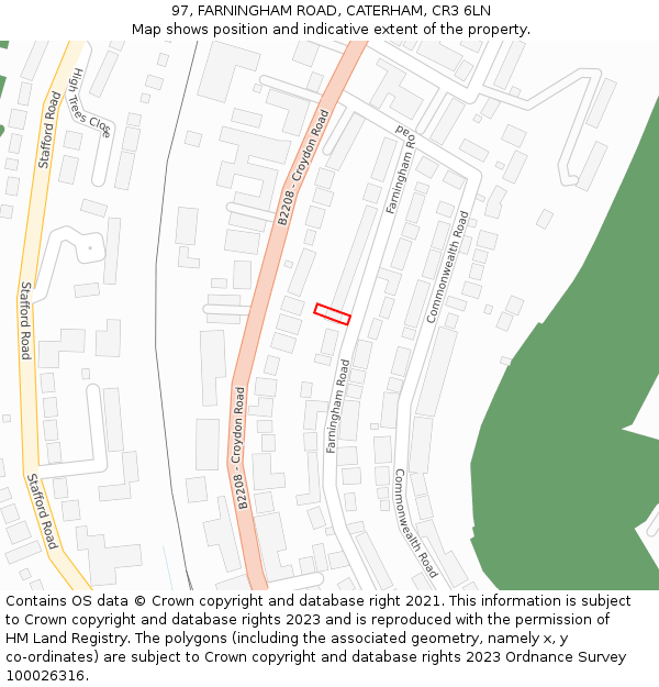 97, FARNINGHAM ROAD, CATERHAM, CR3 6LN: Location map and indicative extent of plot