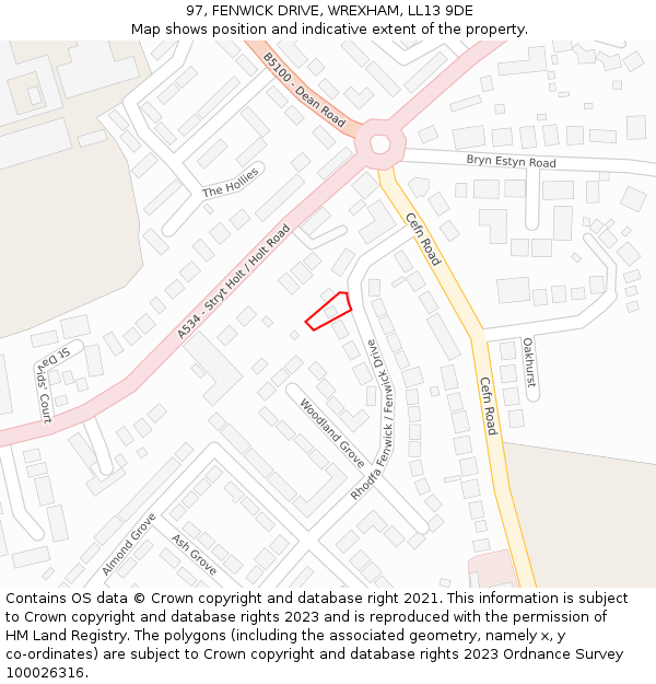 97, FENWICK DRIVE, WREXHAM, LL13 9DE: Location map and indicative extent of plot