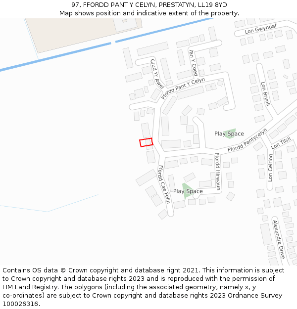 97, FFORDD PANT Y CELYN, PRESTATYN, LL19 8YD: Location map and indicative extent of plot