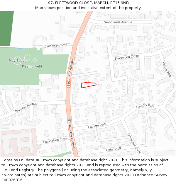 97, FLEETWOOD CLOSE, MARCH, PE15 9NB: Location map and indicative extent of plot