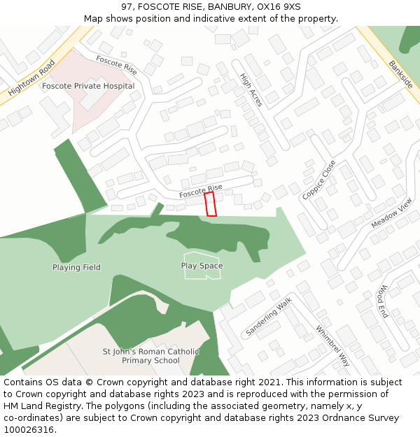 97, FOSCOTE RISE, BANBURY, OX16 9XS: Location map and indicative extent of plot
