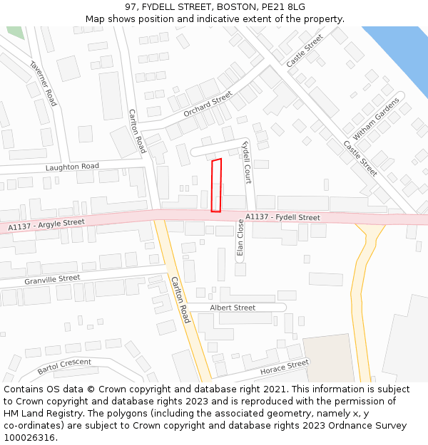 97, FYDELL STREET, BOSTON, PE21 8LG: Location map and indicative extent of plot