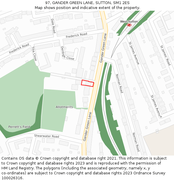 97, GANDER GREEN LANE, SUTTON, SM1 2ES: Location map and indicative extent of plot