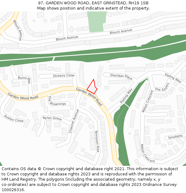 97, GARDEN WOOD ROAD, EAST GRINSTEAD, RH19 1SB: Location map and indicative extent of plot