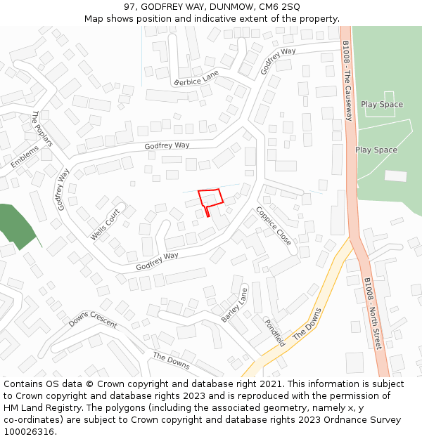 97, GODFREY WAY, DUNMOW, CM6 2SQ: Location map and indicative extent of plot